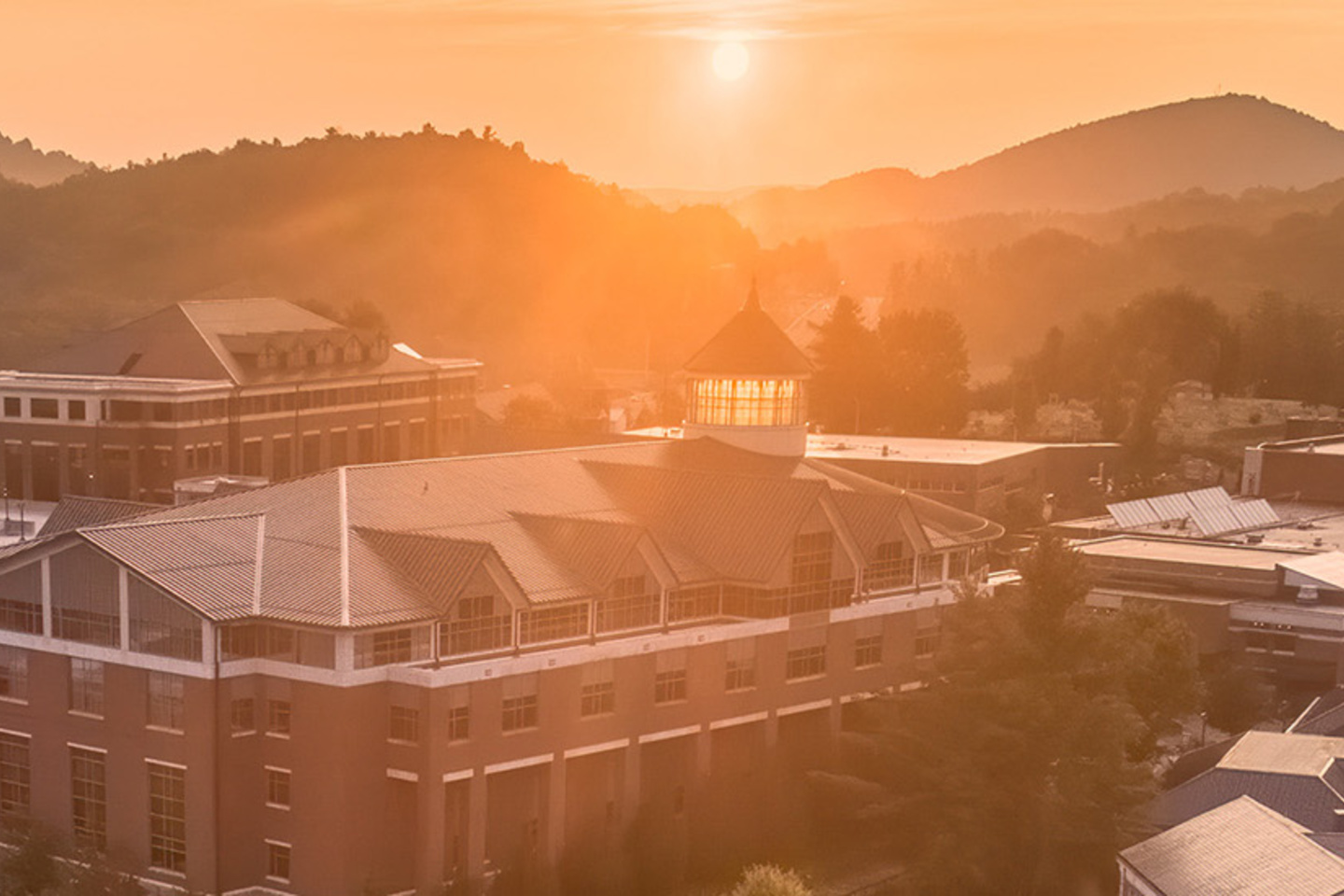 App State campus at sunset. 
